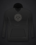 Oztra Bloom black hoodie, front view showing the Bloom print