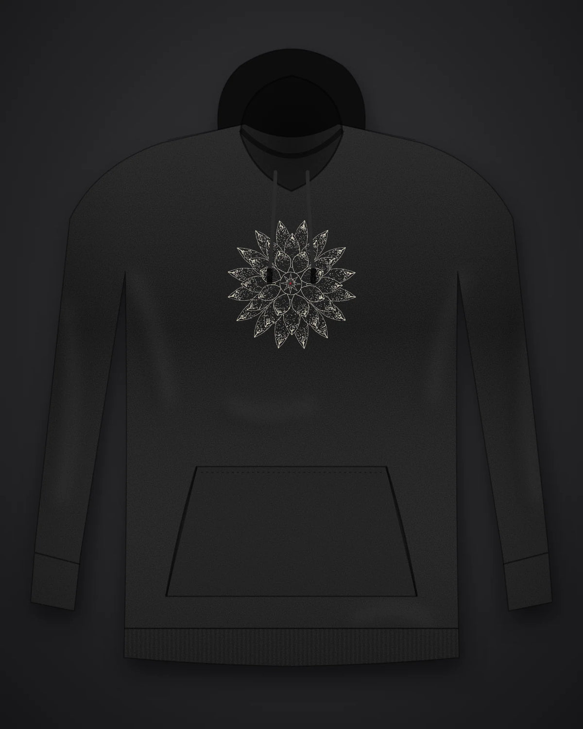 Oztra Bloom black hoodie, front view showing the Bloom print