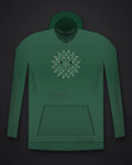 Oztra Bloom bottle green hoodie, front view showing the Bloom print