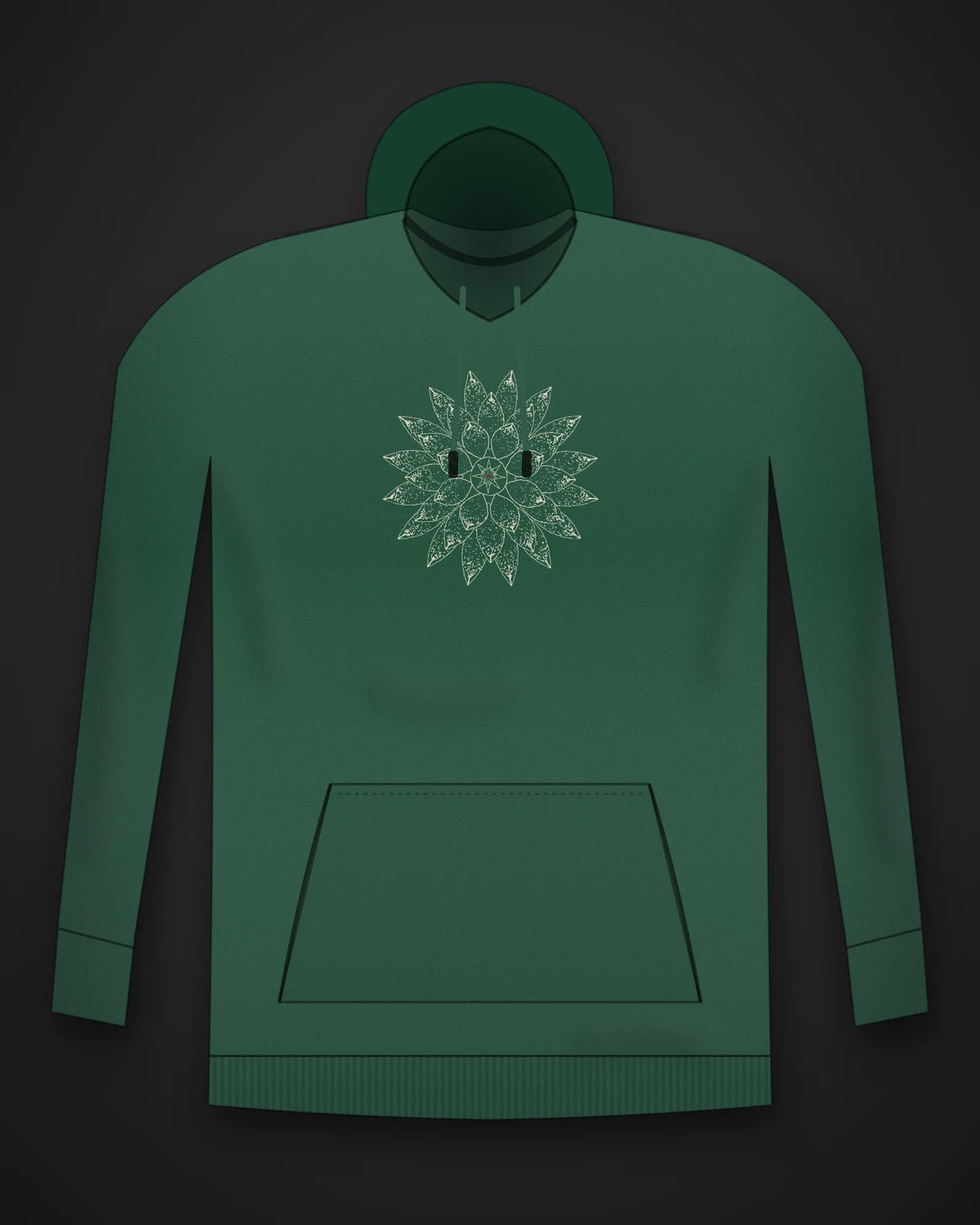 Oztra Bloom bottle green hoodie, front view showing the Bloom print