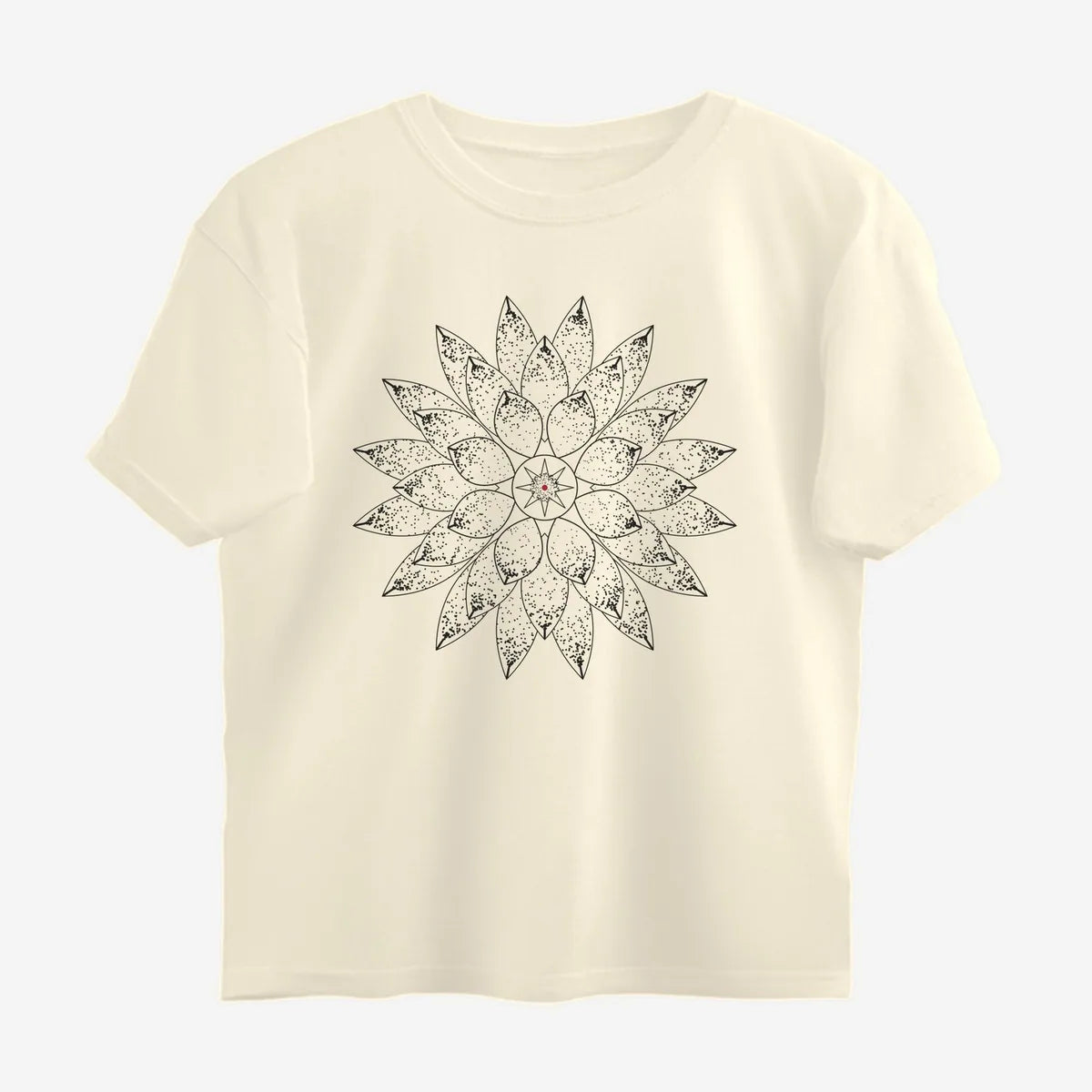 Oztra Bloom beige oversized tee, front view showing the Bloom print