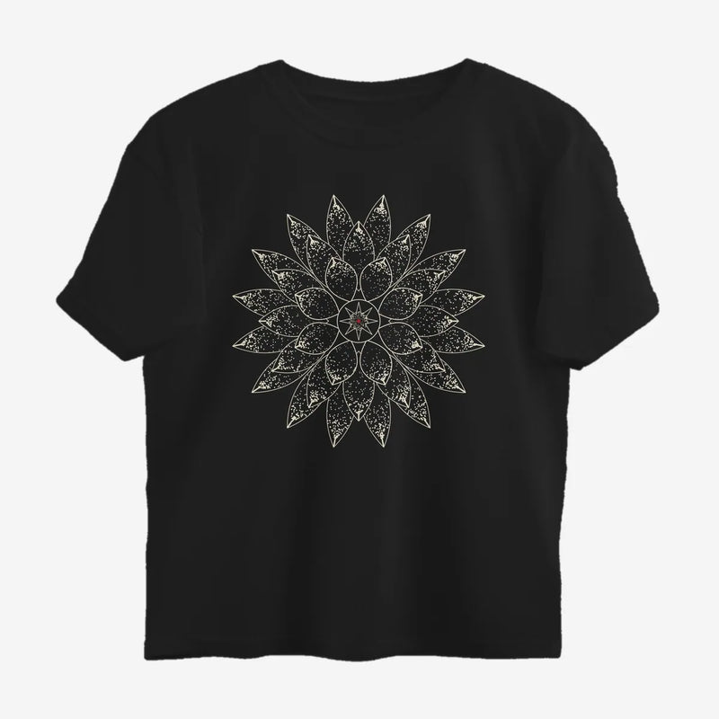 Oztra Bloom black oversized tee, front view showing the Bloom print