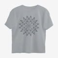 Oztra Bloom grey melange oversized tee, front view showing the Bloom print
