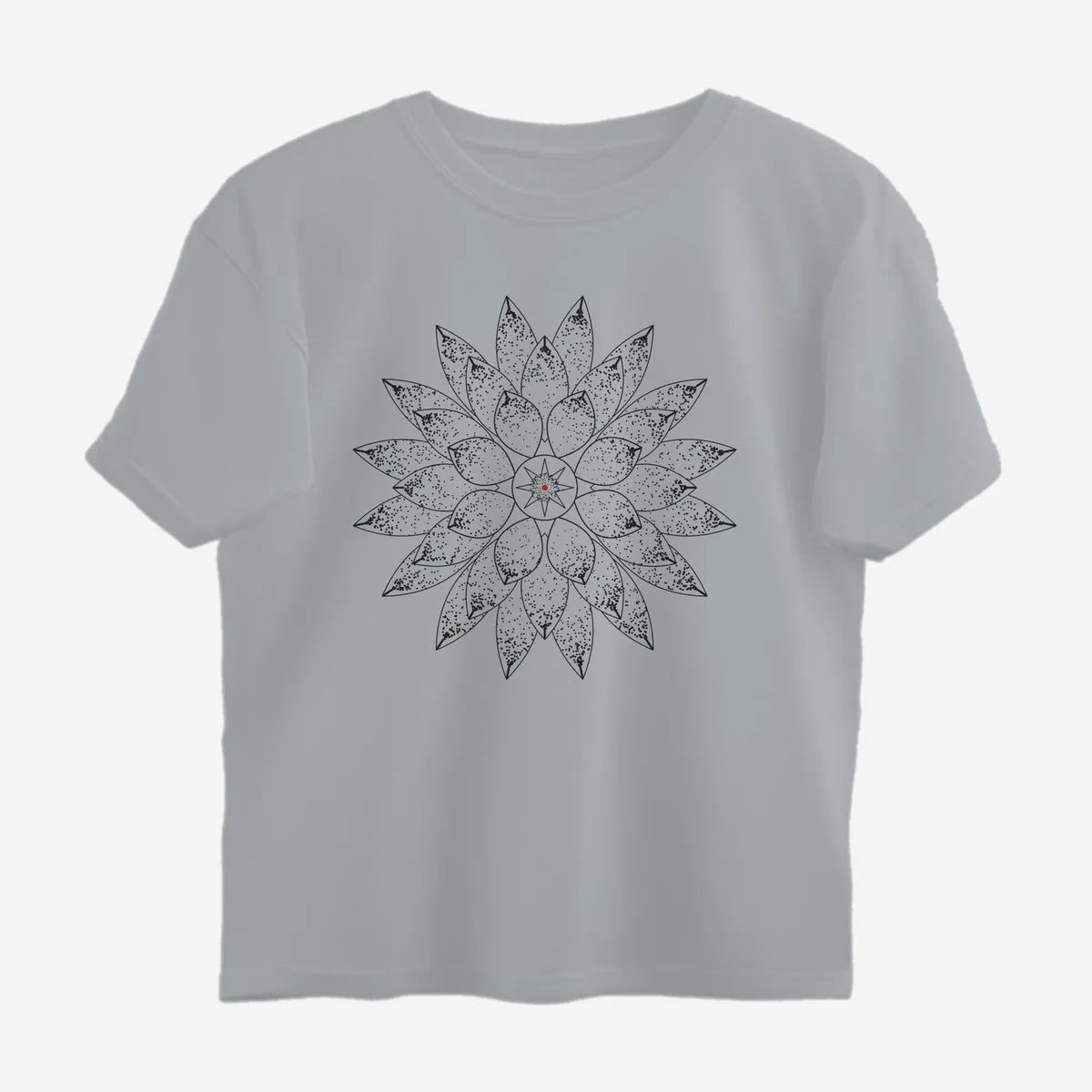 Oztra Bloom grey melange oversized tee, front view showing the Bloom print