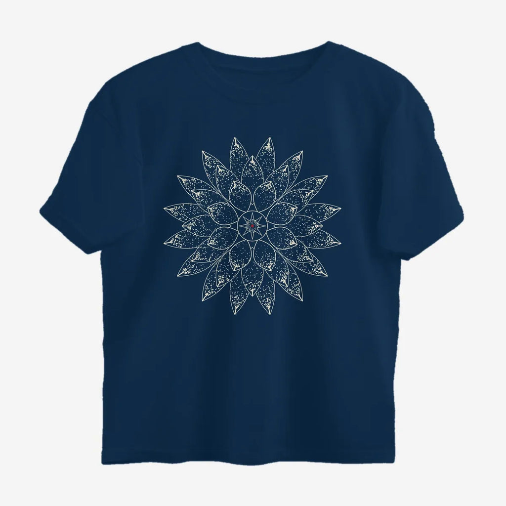 Oztra Bloom navy oversized tee, front view showing the Bloom print