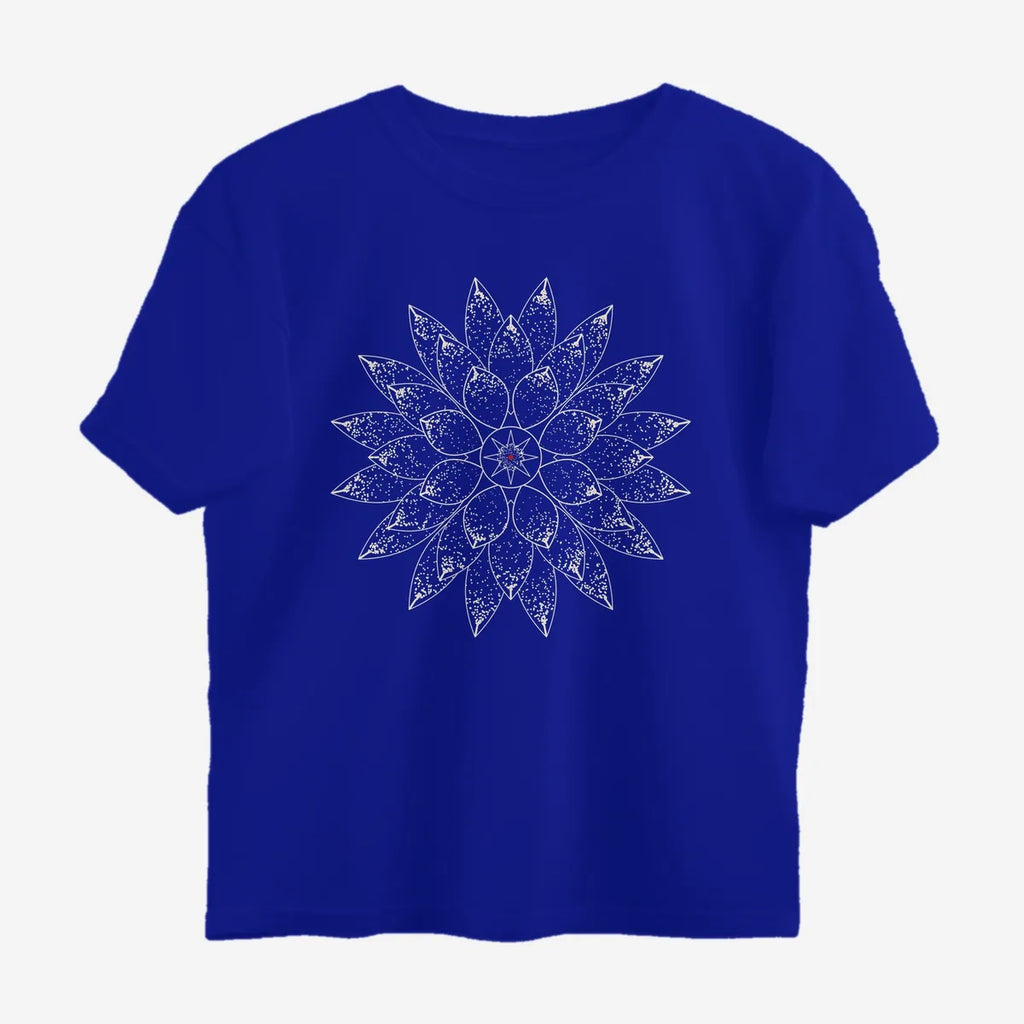 Oztra Bloom royal blue oversized tee, front view showing the Bloom print