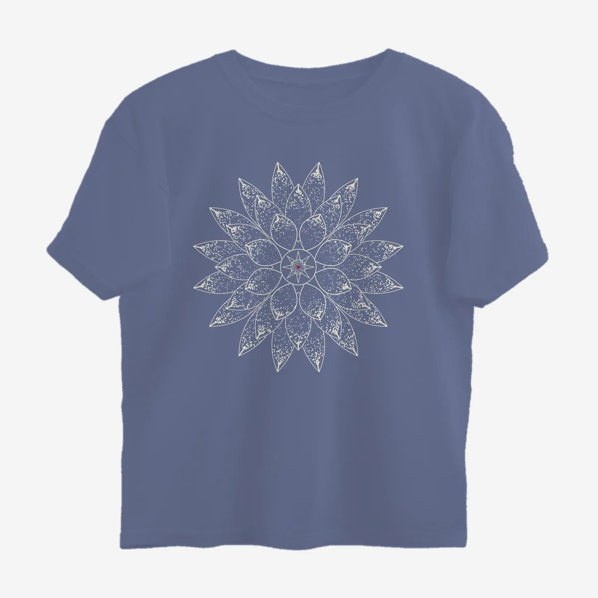 Oztra Bloom steel blue oversized tee, front view showing the Bloom print