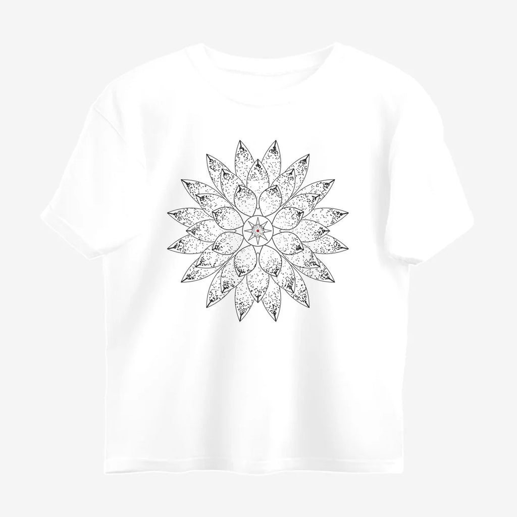 Oztra Bloom white oversized tee, front view showing the Bloom print