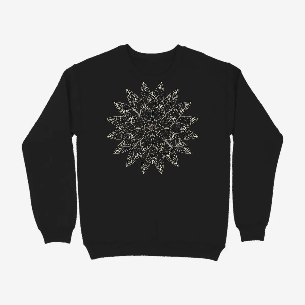 Oztra Bloom black sweatshirt, front view showing the Bloom print