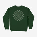 Oztra Bloom bottle green sweatshirt, front view showing the Bloom print