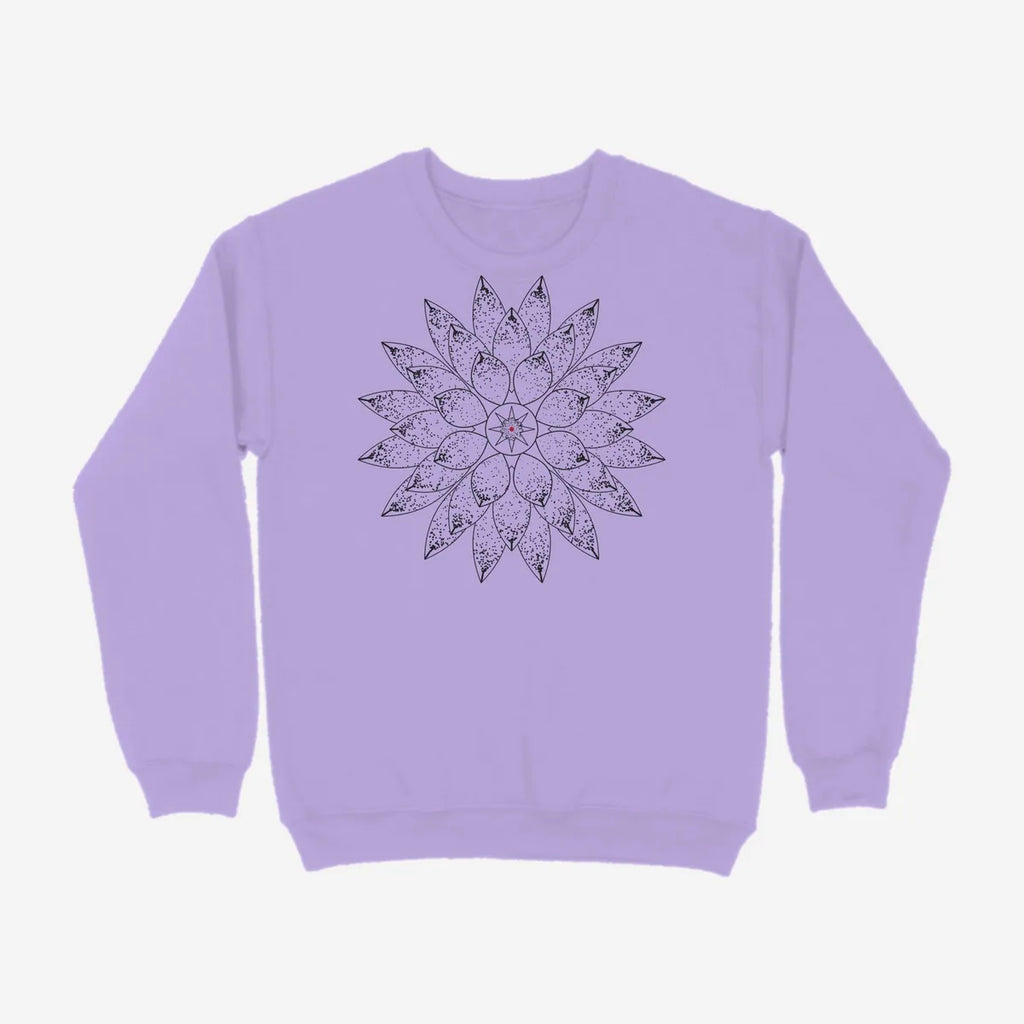Oztra Bloom lavender sweatshirt, front view showing the Bloom print