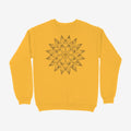 Oztra Bloom mustard sweatshirt, front view showing the Bloom print