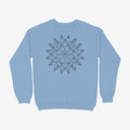 Oztra Bloom sky blue sweatshirt, front view showing the Bloom print