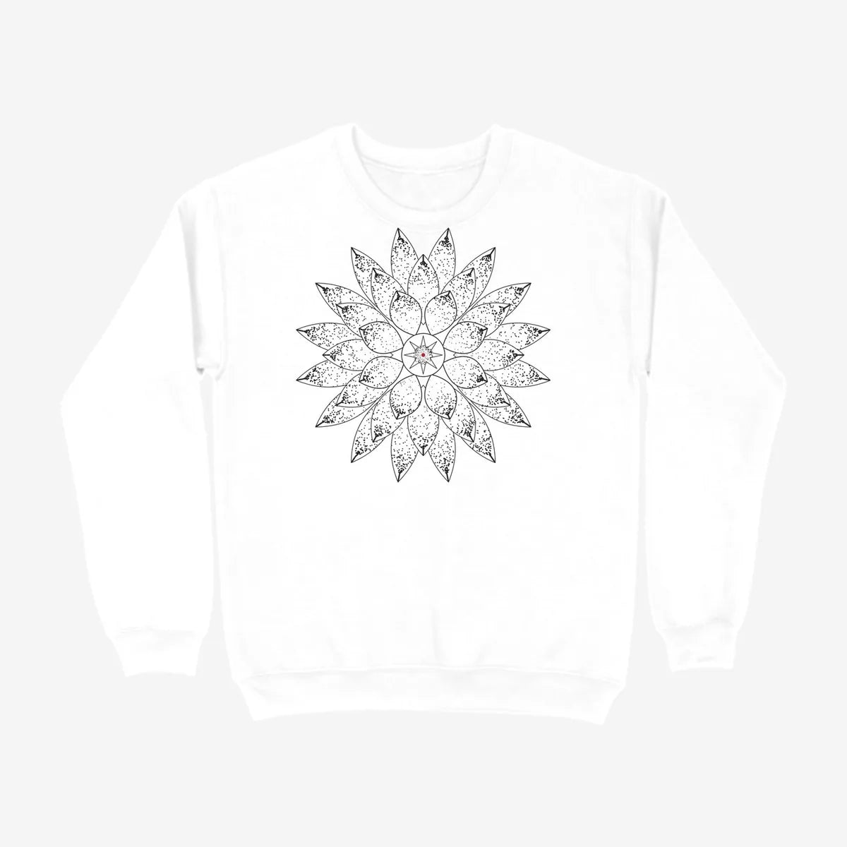 Oztra Bloom white sweatshirt, front view showing the Bloom print