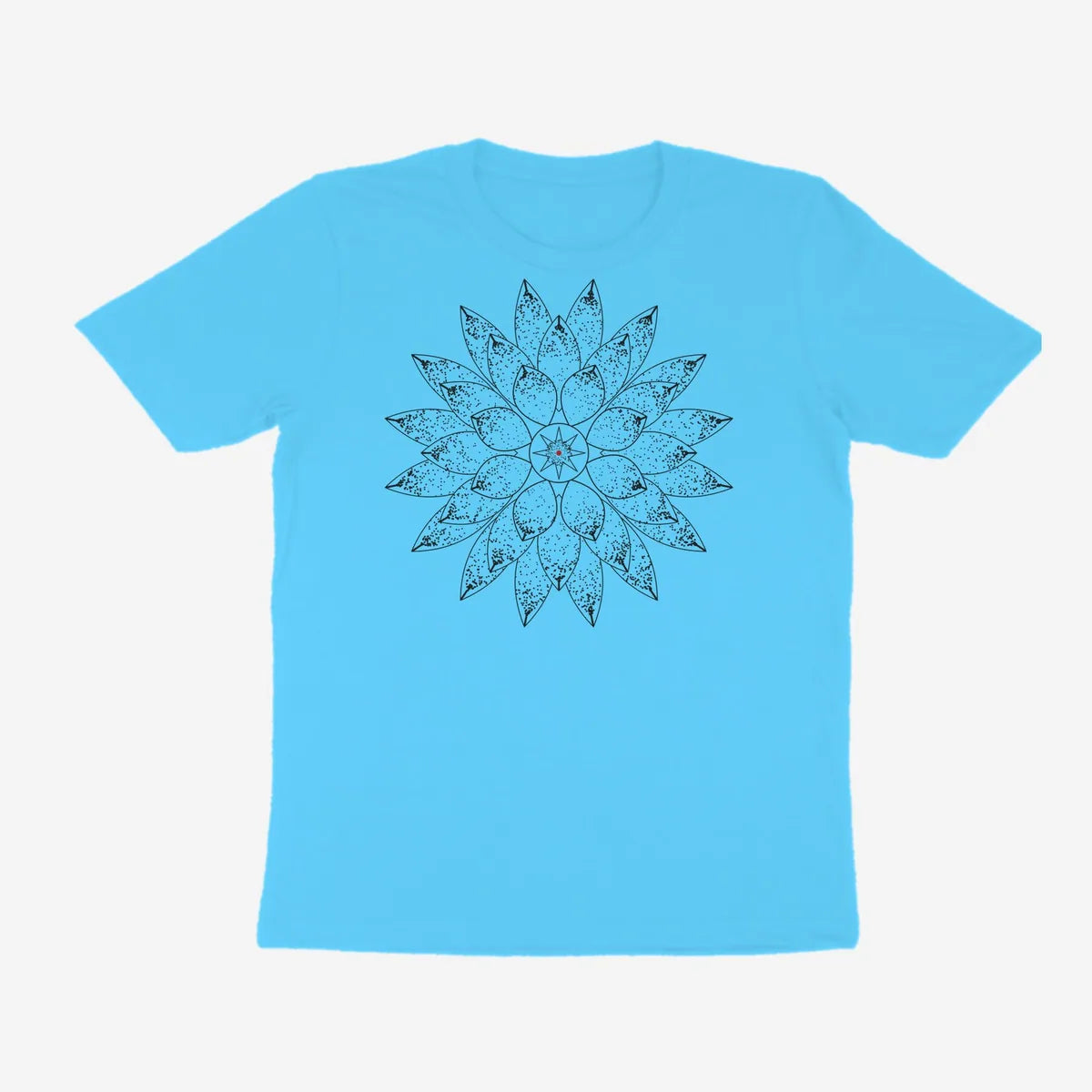 Oztra Bloom aqua blue tee, front view showing the Bloom print