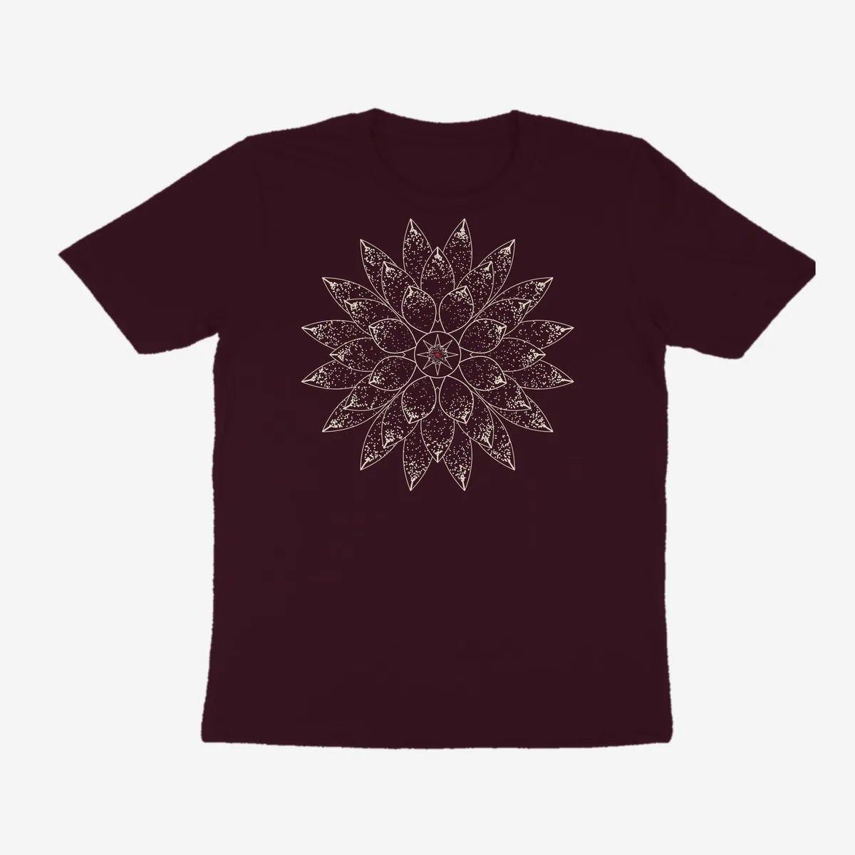 Oztra Bloom aubergine tee, front view showing the Bloom print