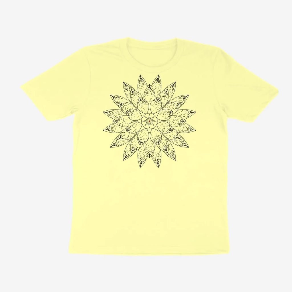 Oztra Bloom butter yellow tee, front view showing the Bloom print