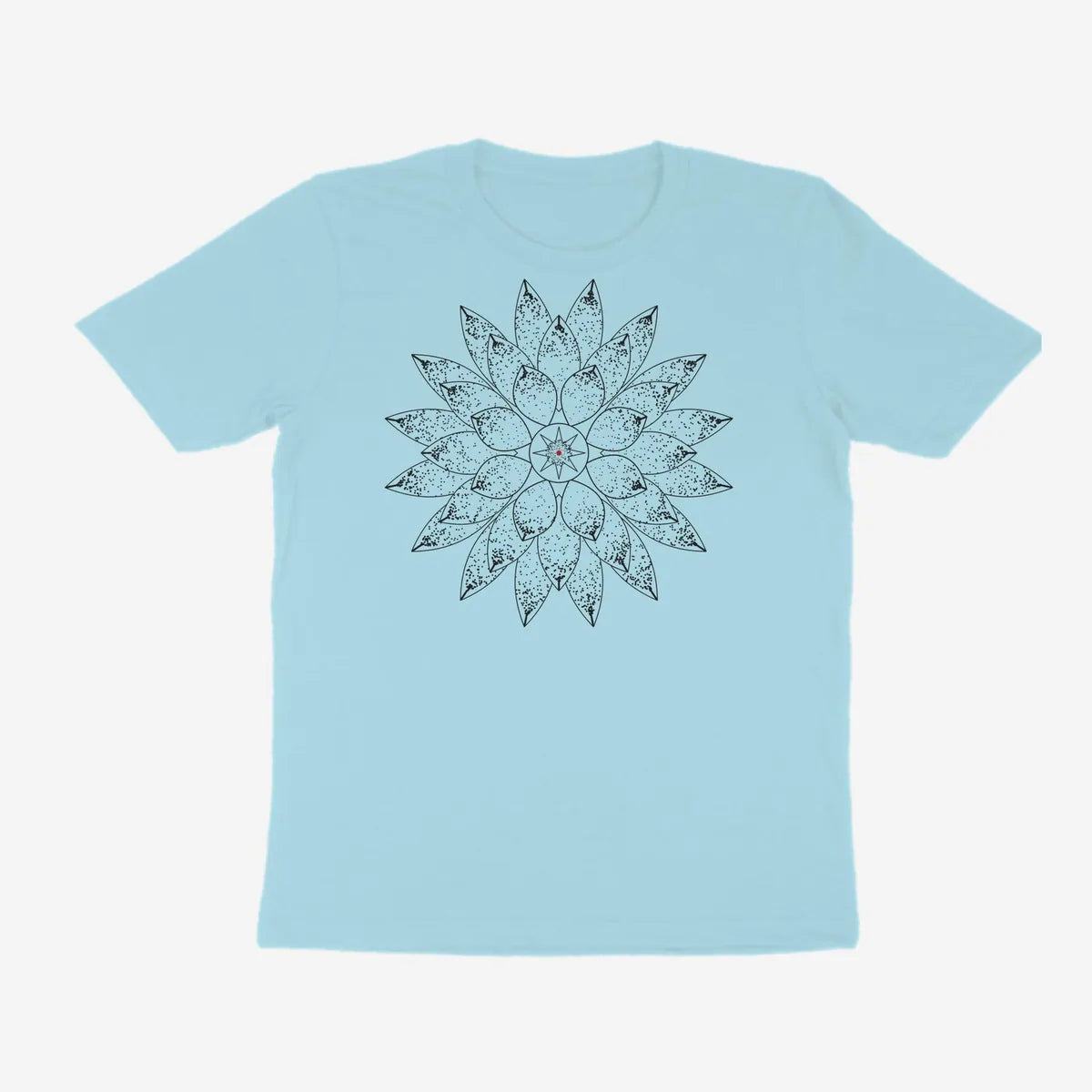 Oztra Bloom powder blue tee, front view showing the Bloom print