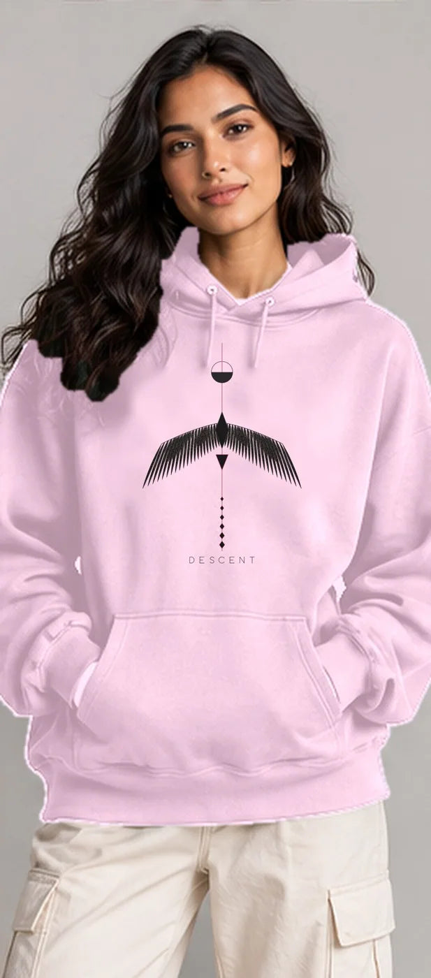 Model wearing the Oztra Descent hoodie in baby pink