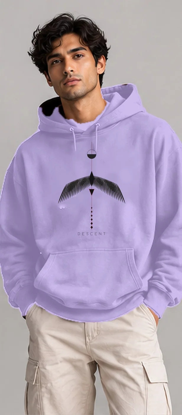 Model wearing the Oztra Descent hoodie in lavender