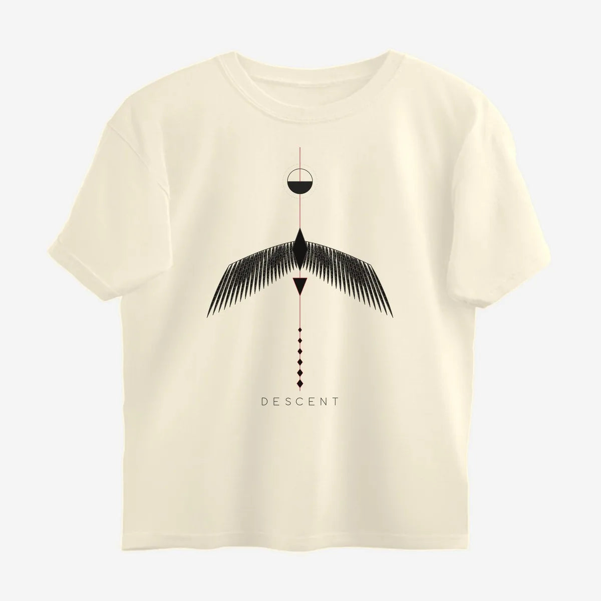 Oztra Descent beige oversized tee, front view showing the Descent print