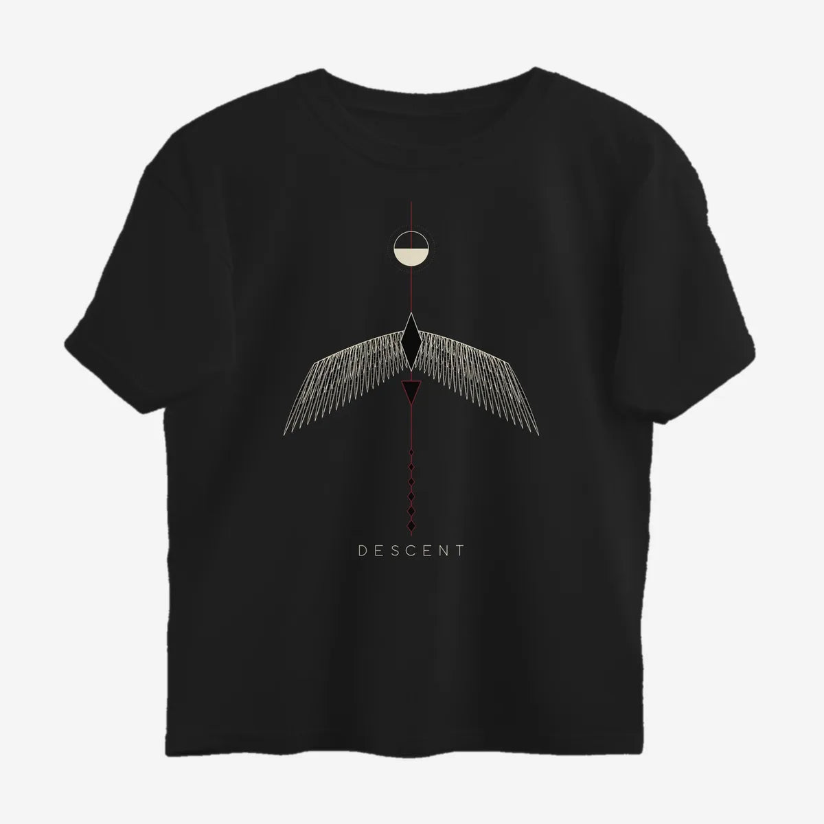 Oztra Descent black oversized tee, front view showing the Descent print