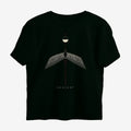 Oztra Descent jet black oversized tee, front view showing the Descent print