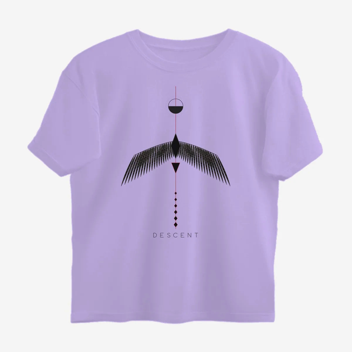 Oztra Descent lavender oversized tee, front view showing the Descent print