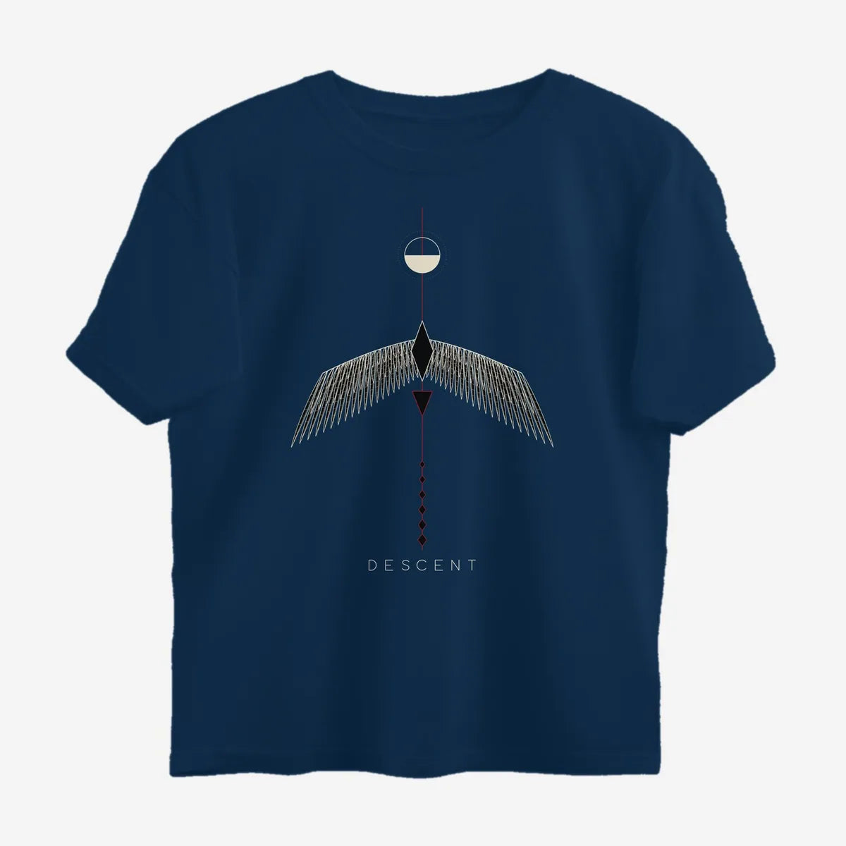 Oztra Descent navy oversized tee, front view showing the Descent print
