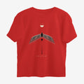 Oztra Descent red oversized tee, front view showing the Descent print