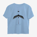 Oztra Descent sky blue oversized tee, front view showing the Descent print