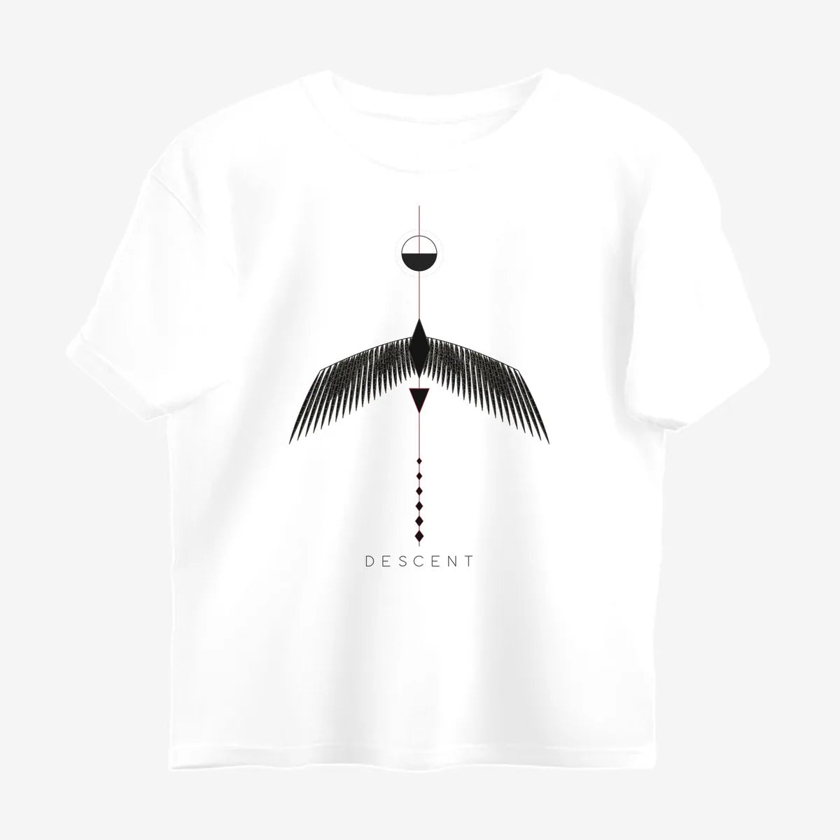 Oztra Descent white oversized tee, front view showing the Descent print