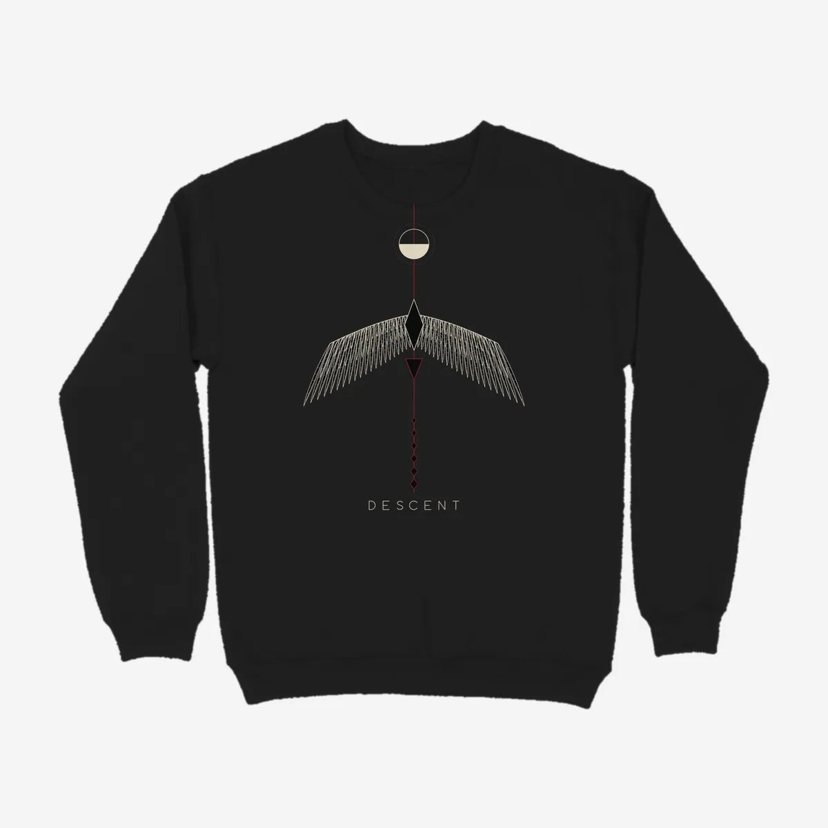 Oztra Descent black sweatshirt, front view showing the Descent print