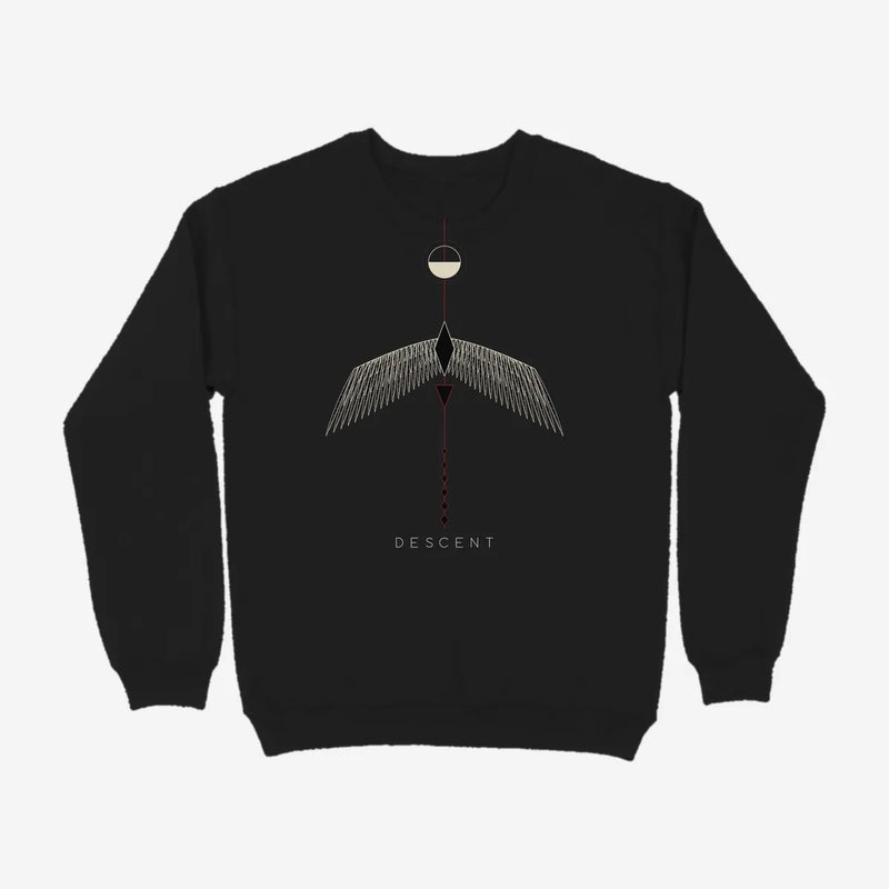 Oztra Descent black sweatshirt, front view showing the Descent print