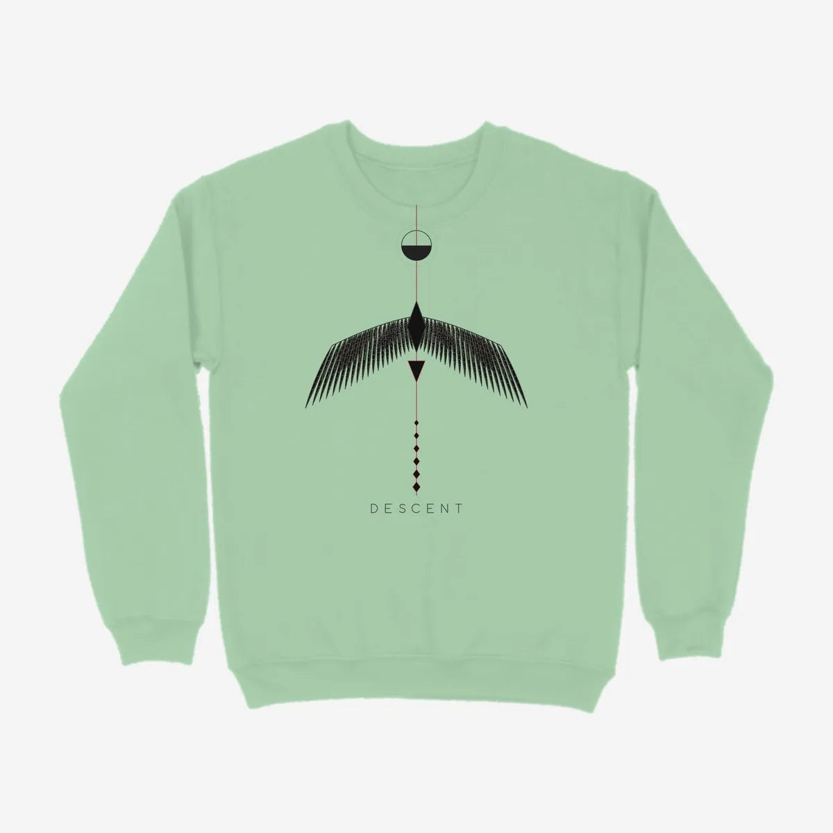 Oztra Descent mint sweatshirt, front view showing the Descent print