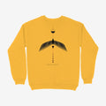 Oztra Descent mustard sweatshirt, front view showing the Descent print