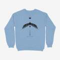Oztra Descent sky blue sweatshirt, front view showing the Descent print