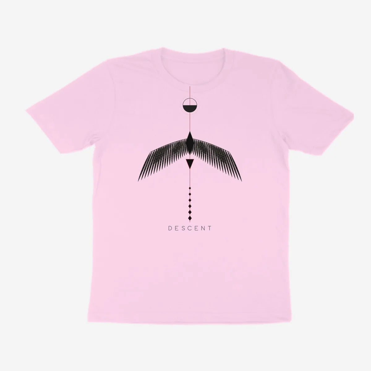 Oztra Descent baby pink tee, front view showing the Descent print