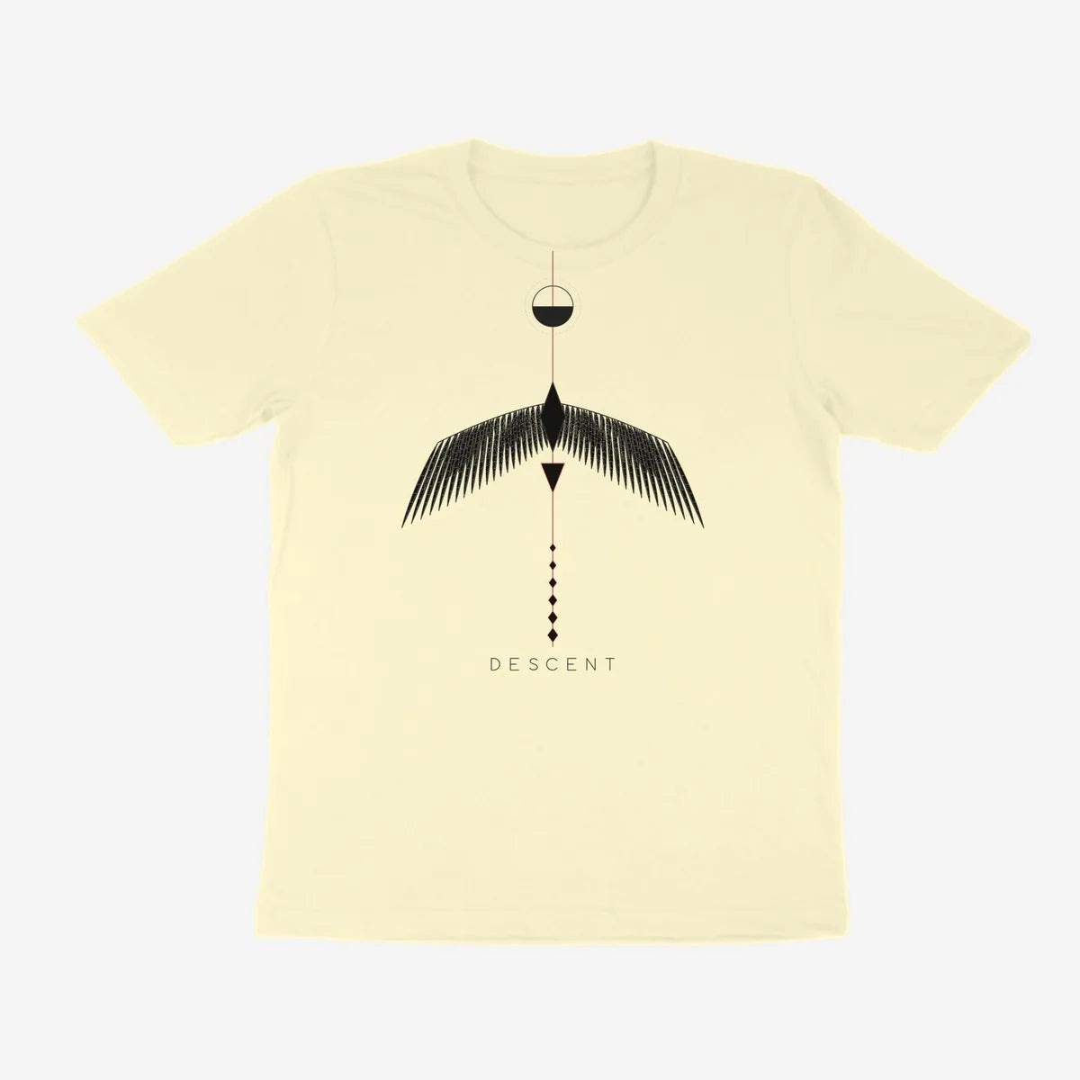 Oztra Descent cream tee, front view showing the Descent print