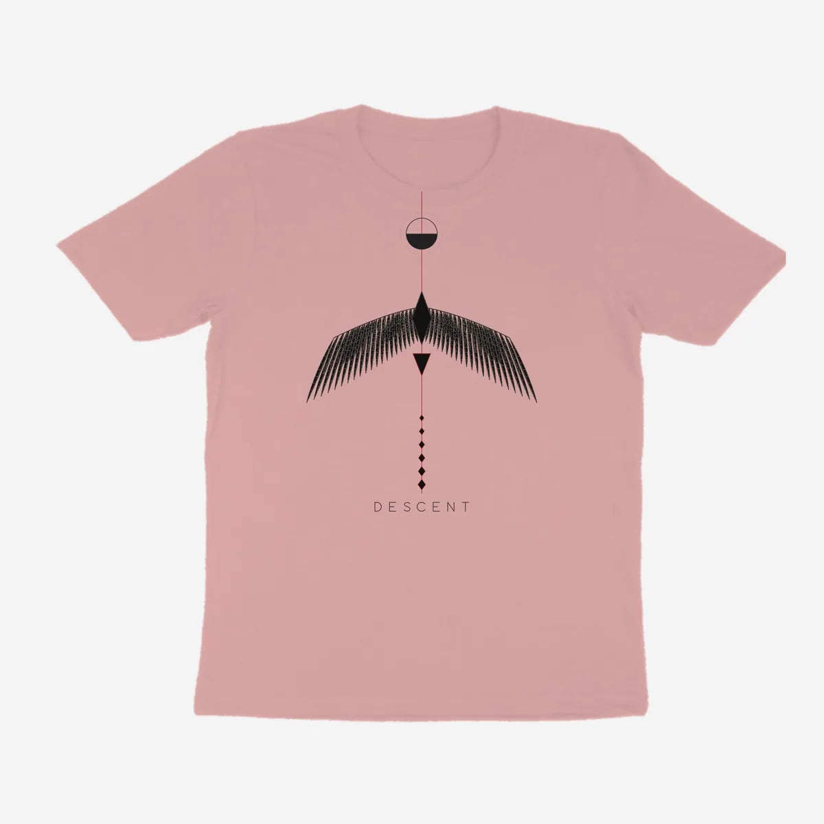 Oztra Descent dusty pink tee, front view showing the Descent print