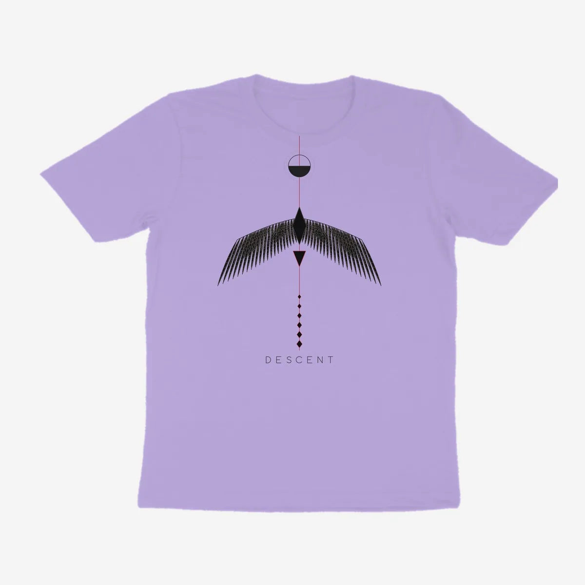 Oztra Descent lavender tee, front view showing the Descent print