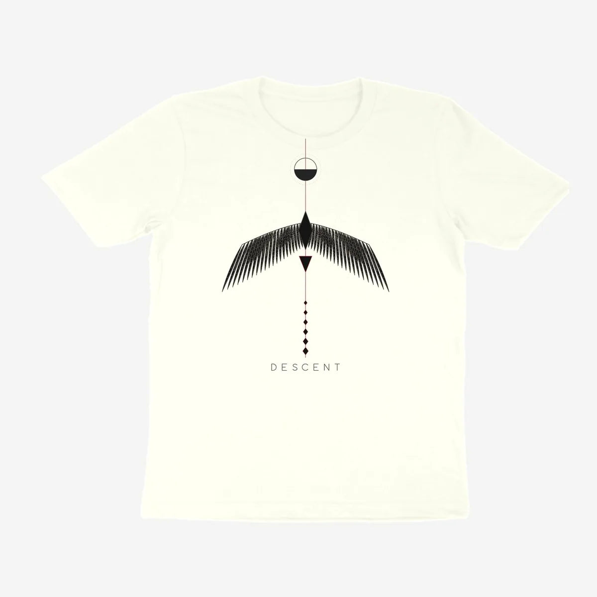 Oztra Descent off white tee, front view showing the Descent print