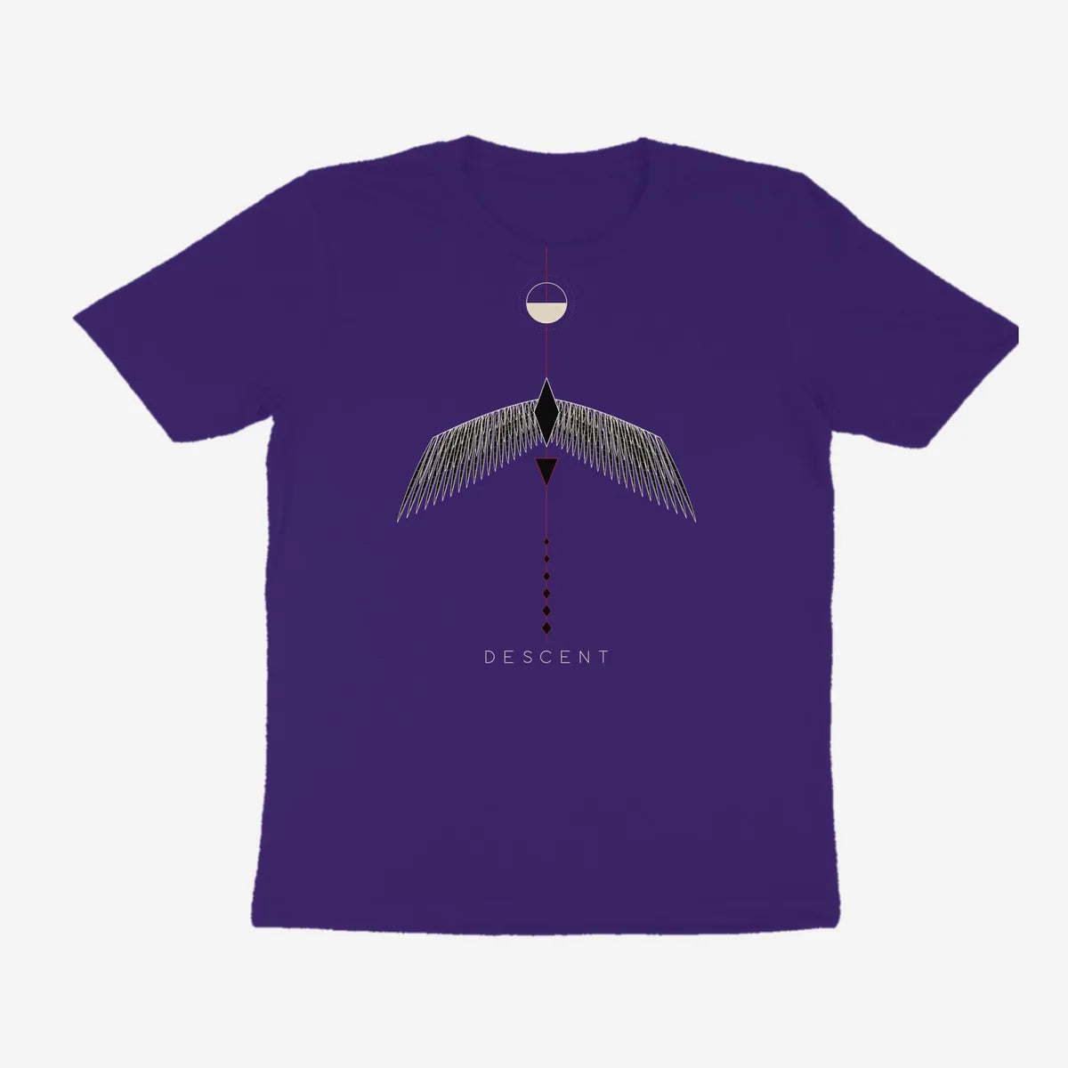 Oztra Descent purple tee, front view showing the Descent print