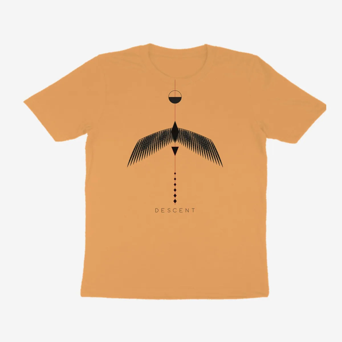 Oztra Descent tan tee, front view showing the Descent print