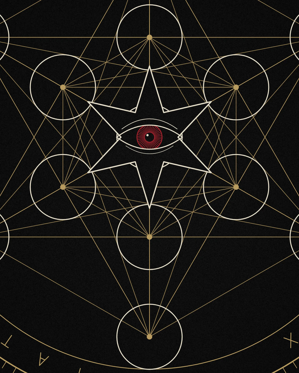 Close-up detail of the Oztra Dominion linework showing muted-gold geometry with bone detailing