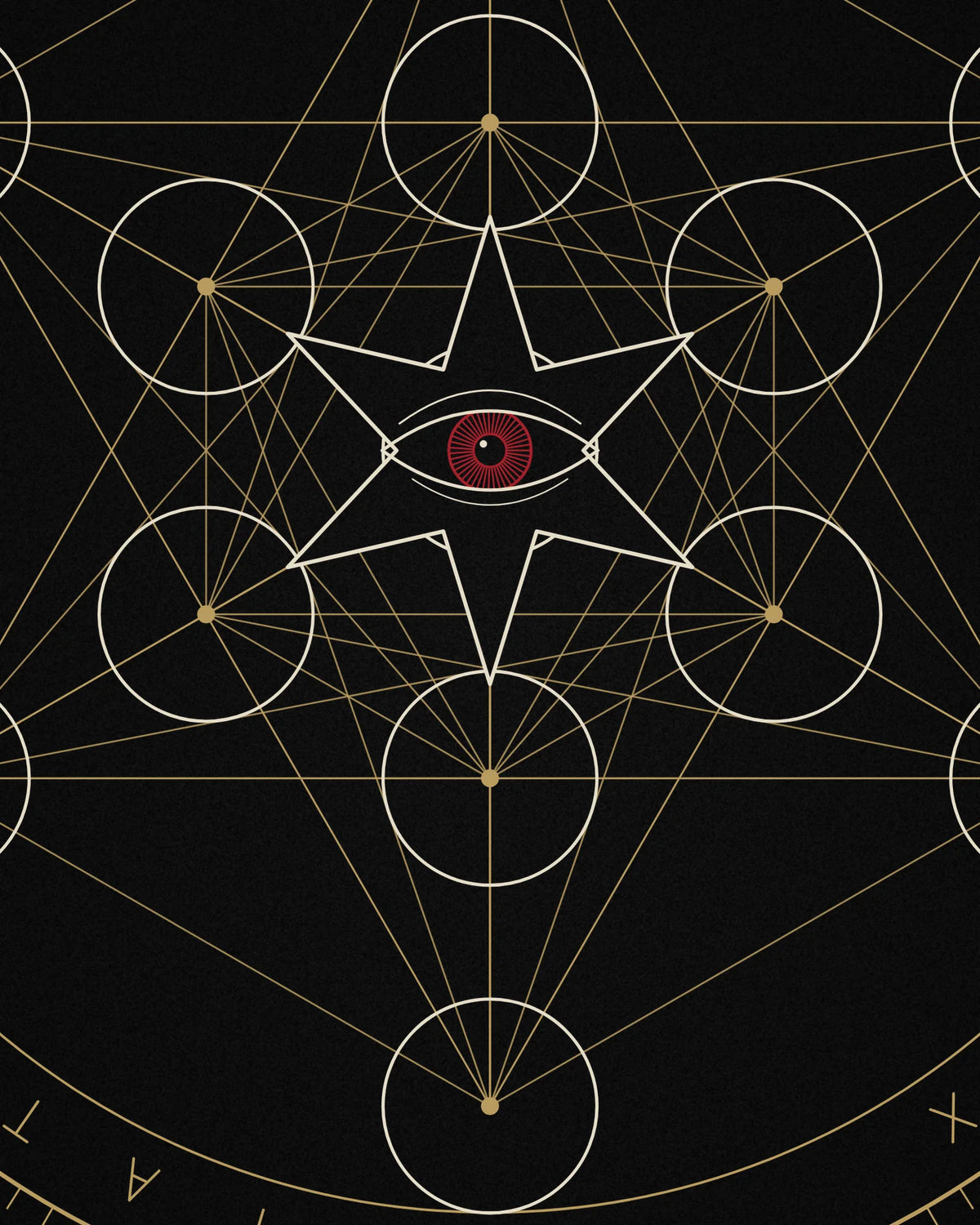 Close-up detail of the Oztra Dominion linework showing muted-gold geometry with bone detailing