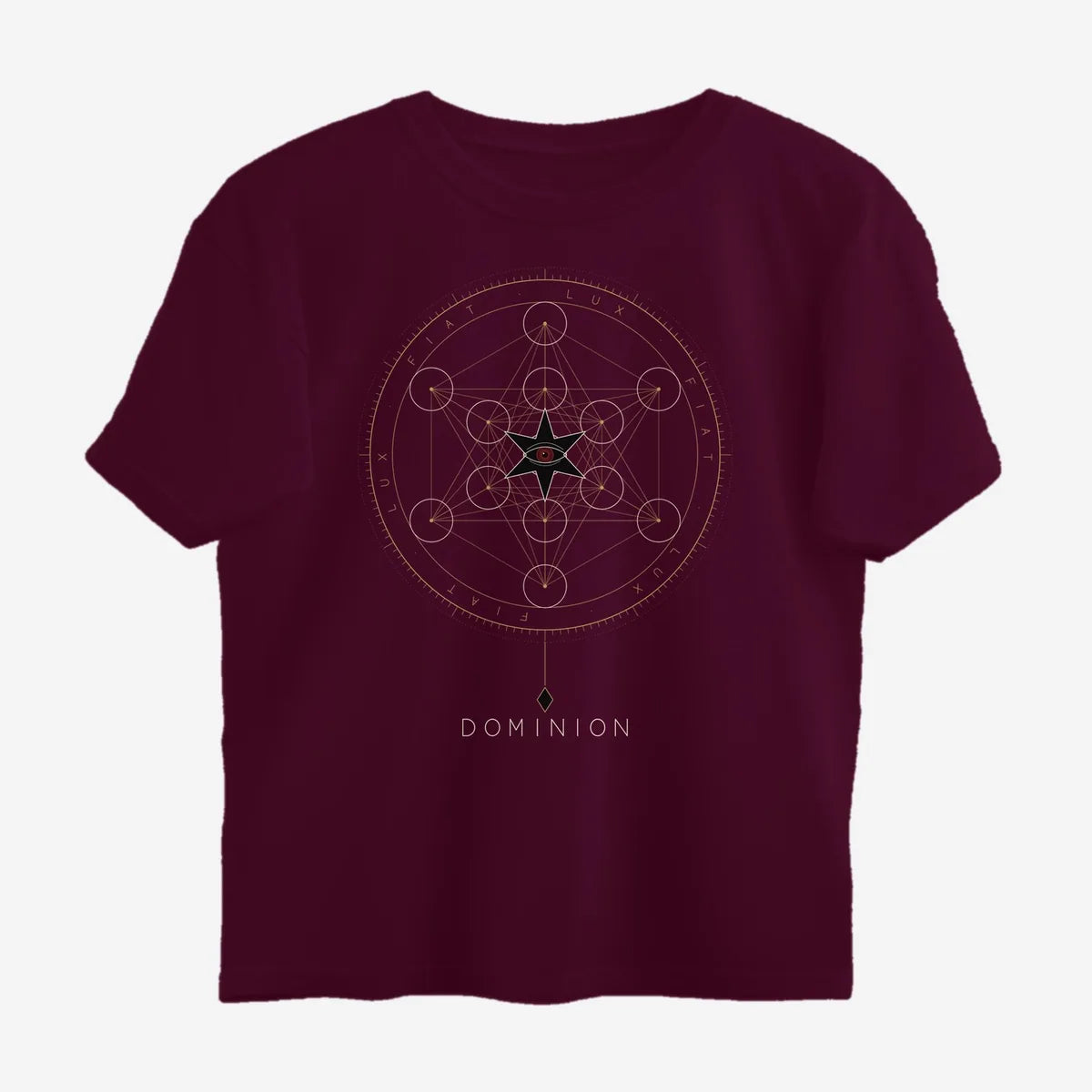 Oztra Dominion wine oversized tee, front view showing the Dominion print
