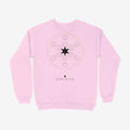Oztra Dominion baby pink sweatshirt, front view showing the Dominion print