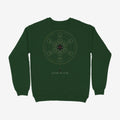 Oztra Dominion bottle green sweatshirt, front view showing the Dominion print