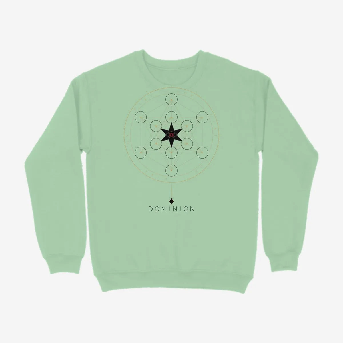 Oztra Dominion mint sweatshirt, front view showing the Dominion print